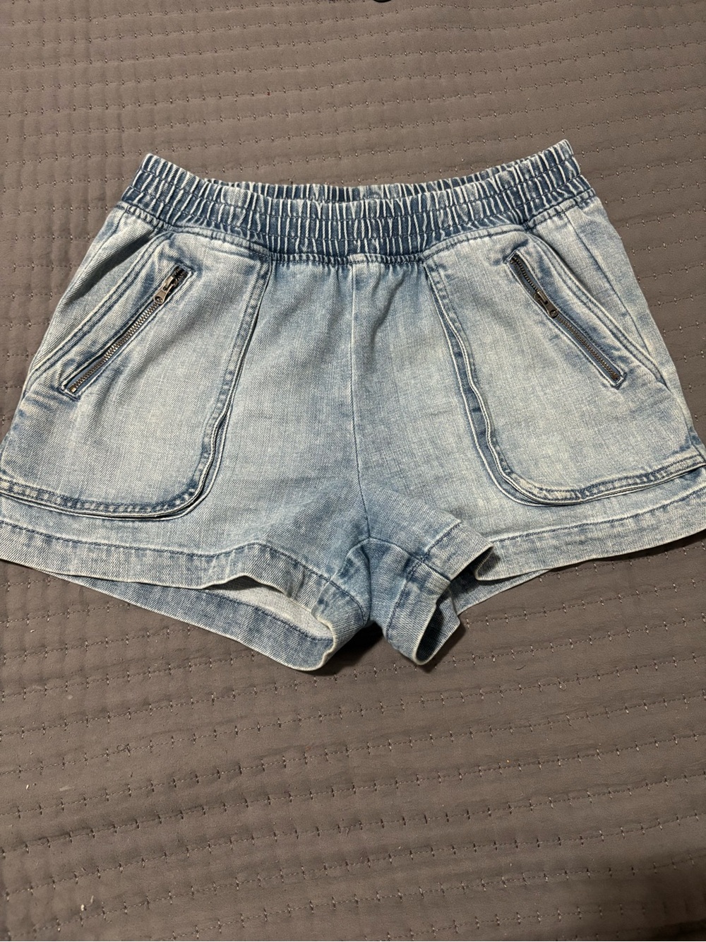 aerie Blue Elastic Waist Denim Shorts